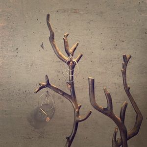 Gently used dangling earrings + jewelry stand